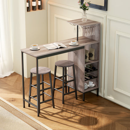Bar Table Set, Storage, Wine Racks, Stools, Gray