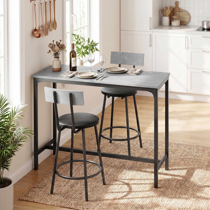 Bar Table Set with 2 Grey PU Leather Stools, Space-Saving