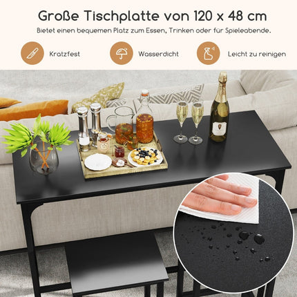 Bar Table Set with 2 Stools, Industrial Style, Black