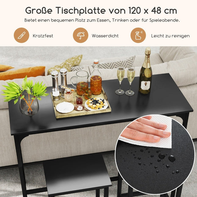 Bar Table Set with 2 Stools, Industrial Style, Black