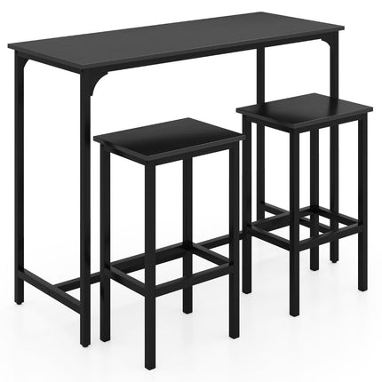 Bar Table Set with 2 Stools, Industrial Style, Black