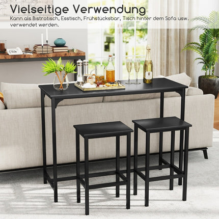 Bar Table Set with 2 Stools, Industrial Style, Black