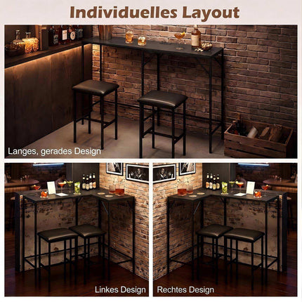 Bar Table Set with 2 Stools, Integrated Power Outlet, Black