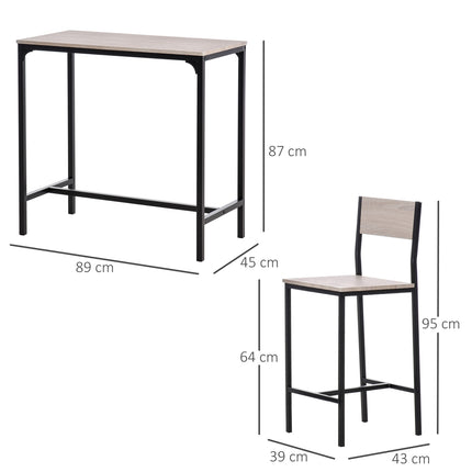 3-piece bar table set with two chairs, natural MDF