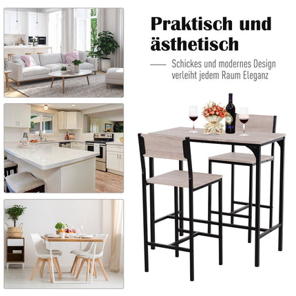 3-piece bar table set with two chairs, natural MDF