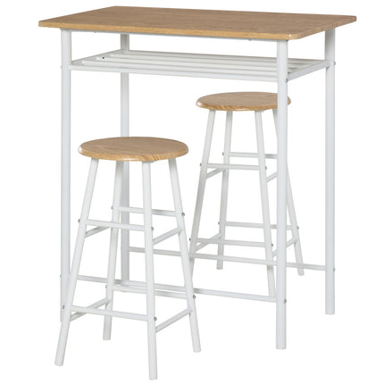 Bar table and chairs with storage shelf and door mat