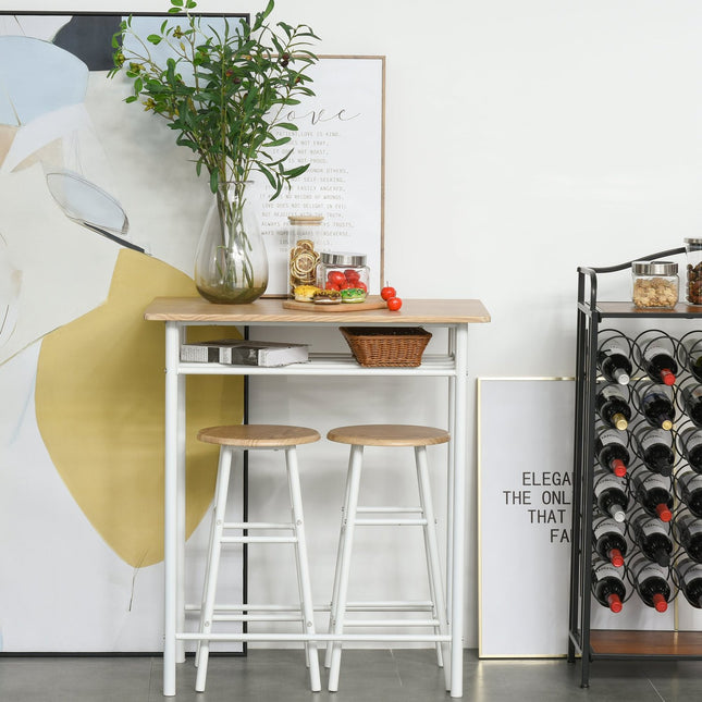 Bar table and chairs with storage shelf and door mat