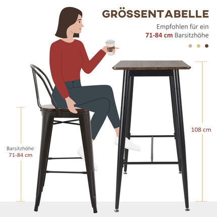 Industrial bar table with metal frame - walnut, 118x58x108cm
