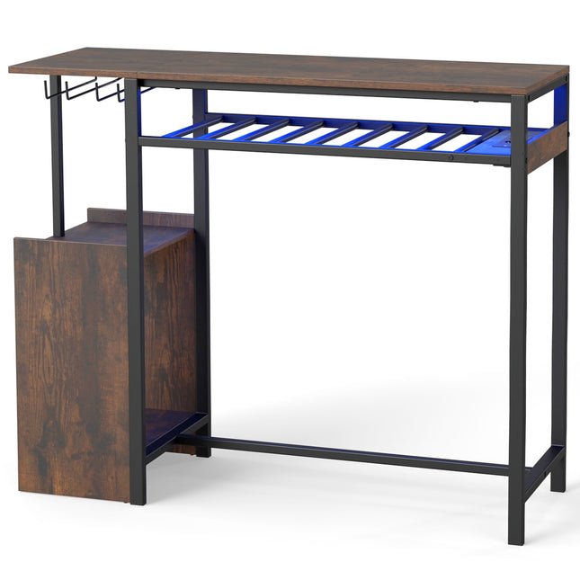 Bar Table with RGB Lighting, Bottle Rack, Glass Holder, USB-C