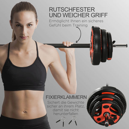 Adjustable 20 kg barbell set with non-slip handle, floor safe