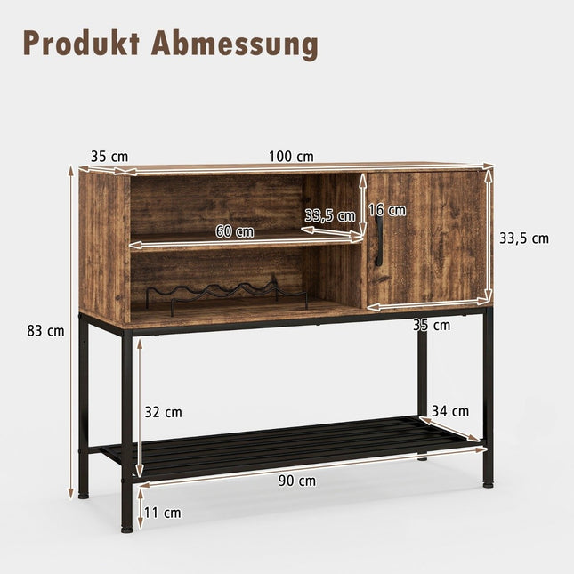 Bar cabinet with wine racks and shelves wooden console table with metal frame for dining room 100 x 35 x 83 cm coffee