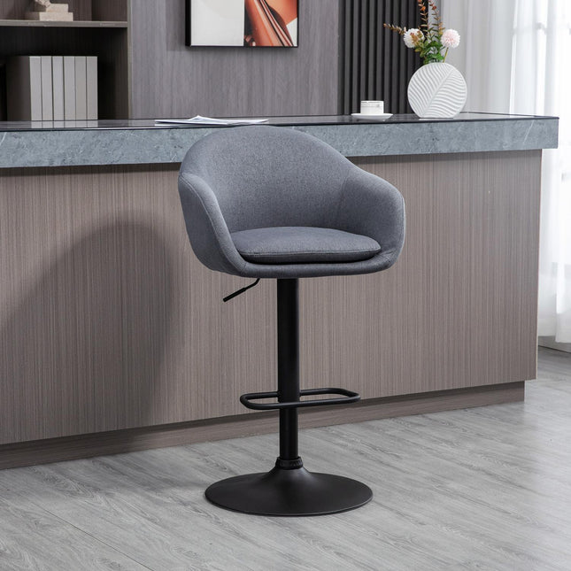 Adjustable bar stool, 360° rotatable, linen look, dark grey