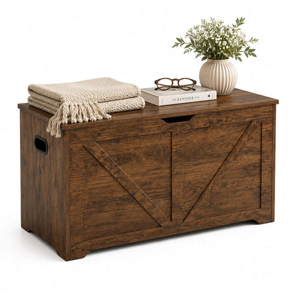 Barn-Style Storage Bench, Brown MDF – 100x40x46 cm