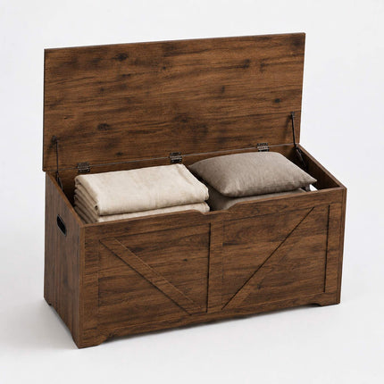 Barn-Style Storage Bench, Brown MDF – 100x40x46 cm