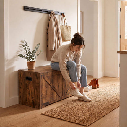 Barn-Style Storage Bench, Brown MDF – 100x40x46 cm