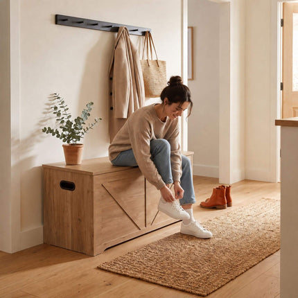 Barn-Style Storage Bench, Light Grey, 100x40 cm, MDF