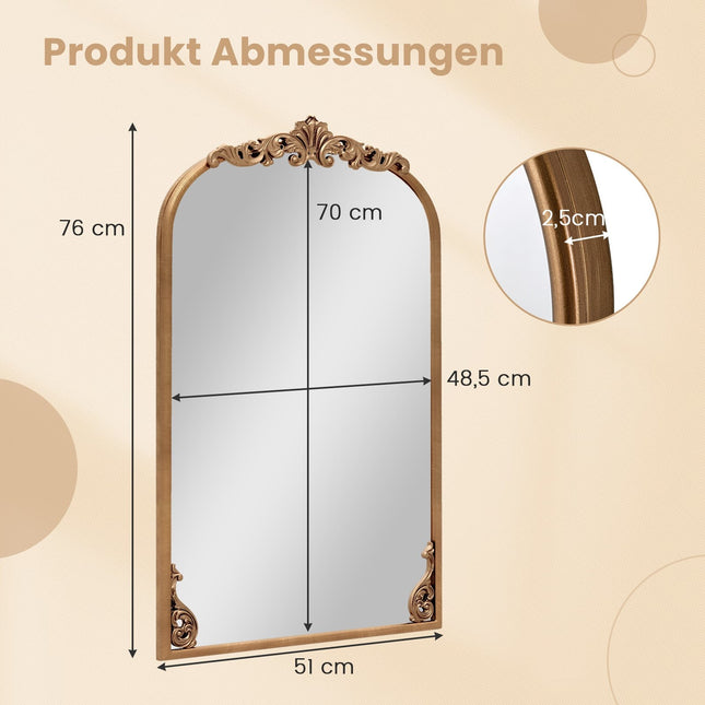 Baroque Gold Wall Mirror, 76x51 cm, Vintage Arch Design