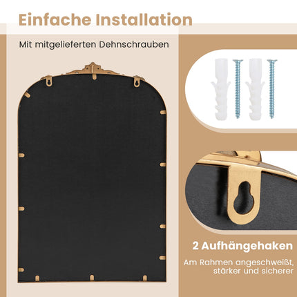 Baroque Wall Mirror, Gold Metal Frame, 90 x 61 cm