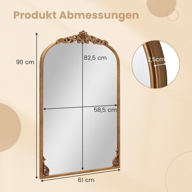 Baroque Wall Mirror, Gold Metal Frame, 90 x 61 cm