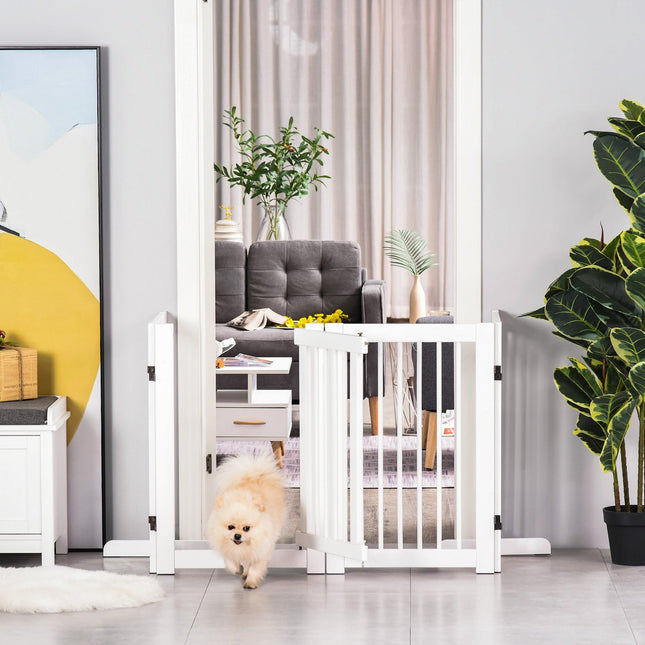 Freestanding wooden dog gate with door, foldable 75cm