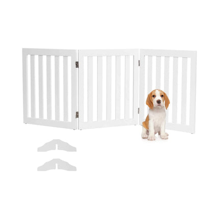 Barrier gate for dogs, 60 cm high, protective gate made of wood, foldable, 3 panels, white