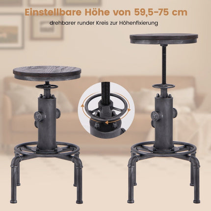 Bar stool height adjustable 59.5-75 cm bar chair made of wood and metal