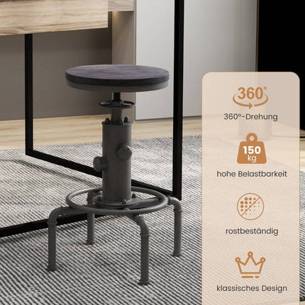 Bar stool height adjustable 59.5-75 cm bar chair made of wood and metal
