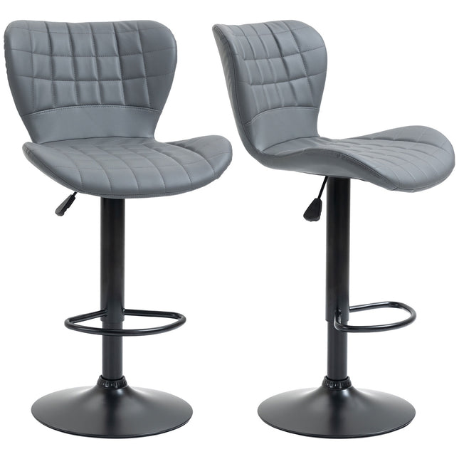 Adjustable Gray Bar Stools Set of 2 - Backrest & Footrest