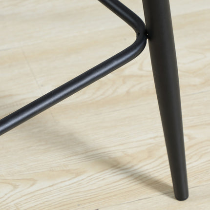 Modern steel bar stool set, velvet, non-slip, 2-pack, gray
