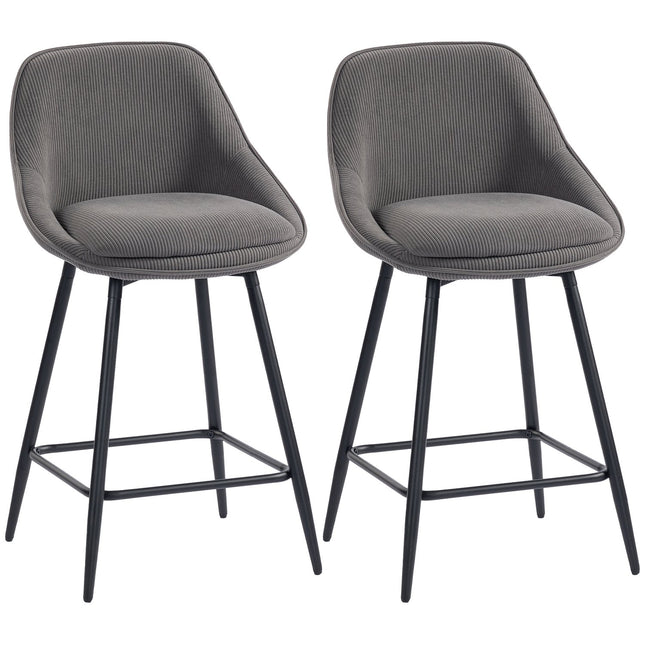 Barkrukken set van 2, koordbekleding, stalen poten, grijs
