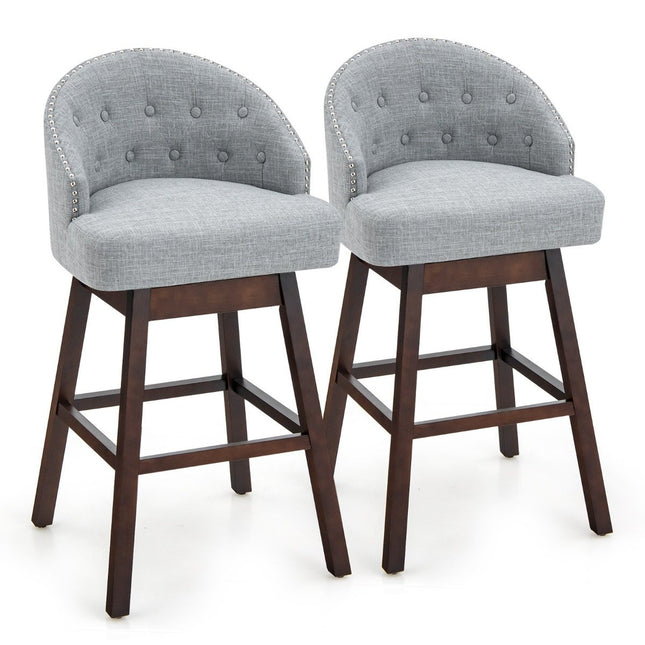 Bar stool set of 2, bar chair, 360° rotatable, kitchen stool with backrest and footrest, 55 x 53 x 105 cm, gray + brown