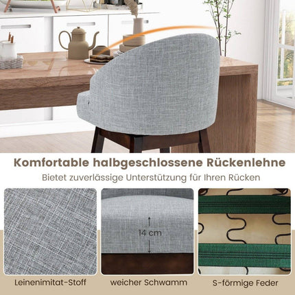 Bar stool set of 2, bar chair, 360° rotatable, kitchen stool with backrest and footrest, 55 x 53 x 105 cm, gray + brown