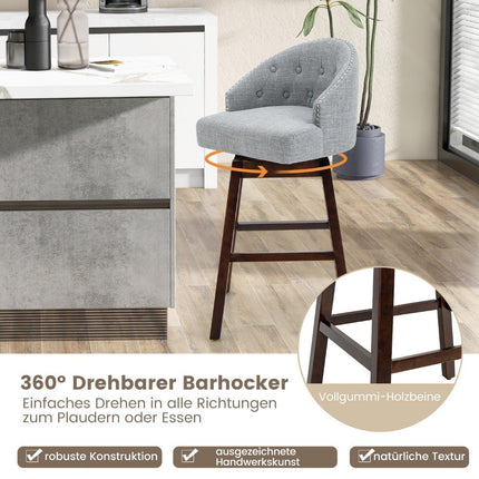 Bar stool set of 2, bar chair, 360° rotatable, kitchen stool with backrest and footrest, 55 x 53 x 105 cm, gray + brown