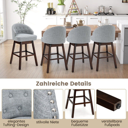 Bar stool set of 2, bar chair, 360° rotatable, kitchen stool with backrest and footrest, 55 x 53 x 105 cm, gray + brown