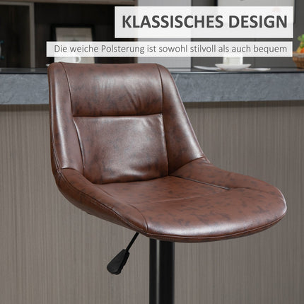 Adjustable barstools in brown artificial leather with backrest, set of 2