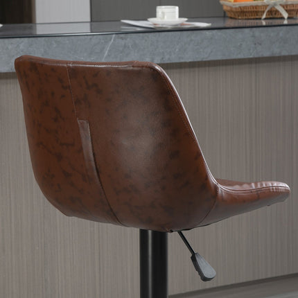 Adjustable barstools in brown artificial leather with backrest, set of 2