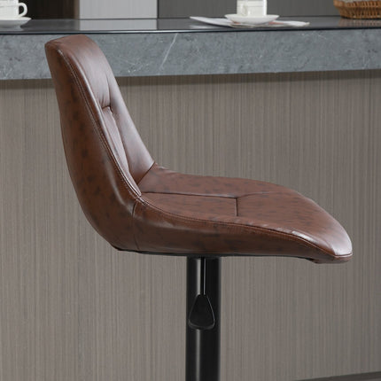 Adjustable barstools in brown artificial leather with backrest, set of 2