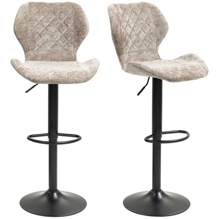 Adjustable brown chenille bar stools, 360° rotatable, set of 2