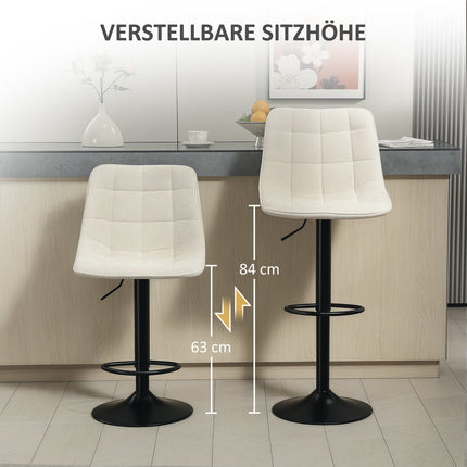 Height-adjustable beige bar stools, set of 2, 360° rotatable