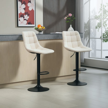 Height-adjustable beige bar stools, set of 2, 360° rotatable