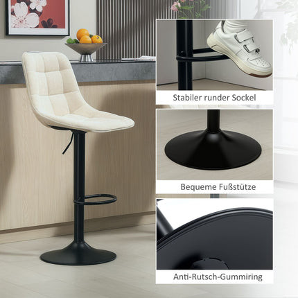 Height-adjustable beige bar stools, set of 2, 360° rotatable