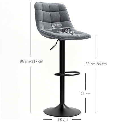 Dark gray adjustable barstools, set of 2, with backrest
