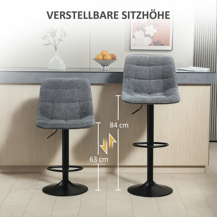Dark gray adjustable barstools, set of 2, with backrest
