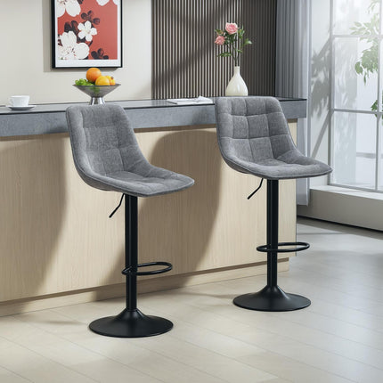 Dark gray adjustable barstools, set of 2, with backrest