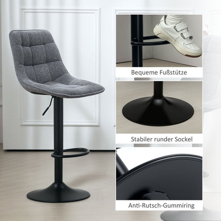 Dark gray adjustable barstools, set of 2, with backrest