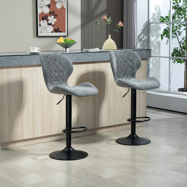 Adjustable Bar Stool Set of 2 - Upholstered Gray Swivel Stools