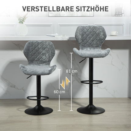 Adjustable Bar Stool Set of 2 - Upholstered Gray Swivel Stools