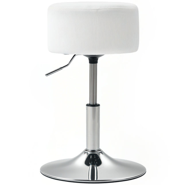 Bar stool, upholstered bar chair with metal frame, corduroy look, height adjustable, 360° rotatable, white