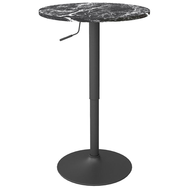 Round black dining table, marble look - adjustable Ø60 x 68-93.5 cm