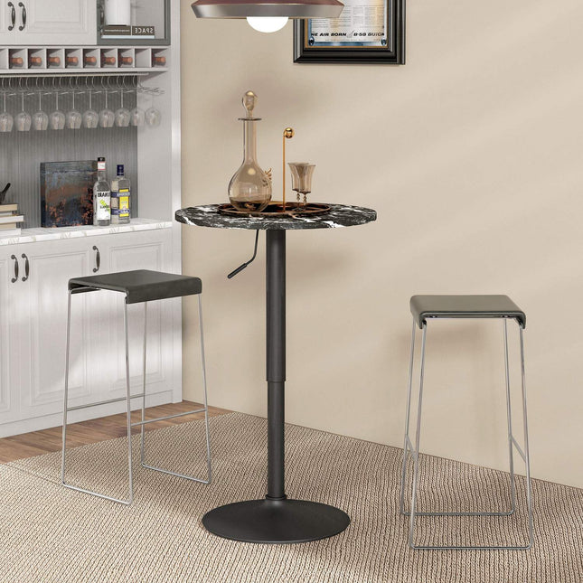 Round black dining table, marble look - adjustable Ø60 x 68-93.5 cm